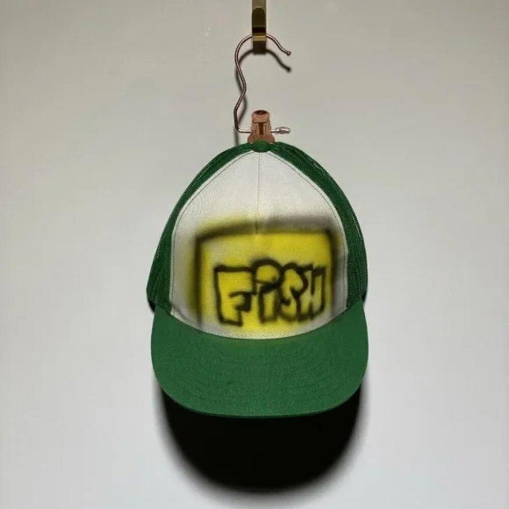 The Classics / Yupoong Green & White Fish Graffiti Trucker Snapback Size OS